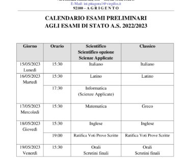 calendario esami preliminari Dante 22 23